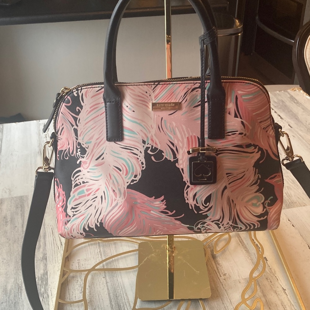 Genuine  Kate Spade  Bright Water Street Rachel  Black Pink  Feather 2 Way